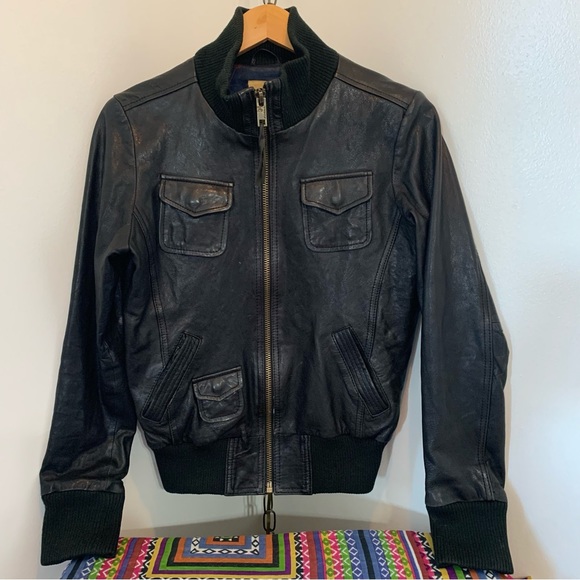 Fossil Jackets & Blazers - Fossil Black Leather Maribelle Bomber Coat / Jacket